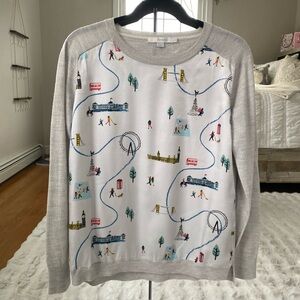 Boden Gray and White Graphic Crew Neck Sweater